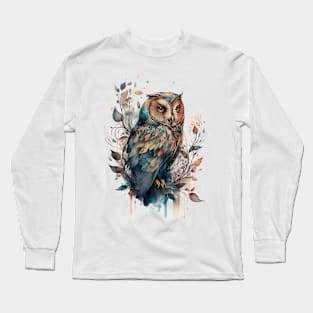 Elegant Watercolor Owl Long Sleeve T-Shirt